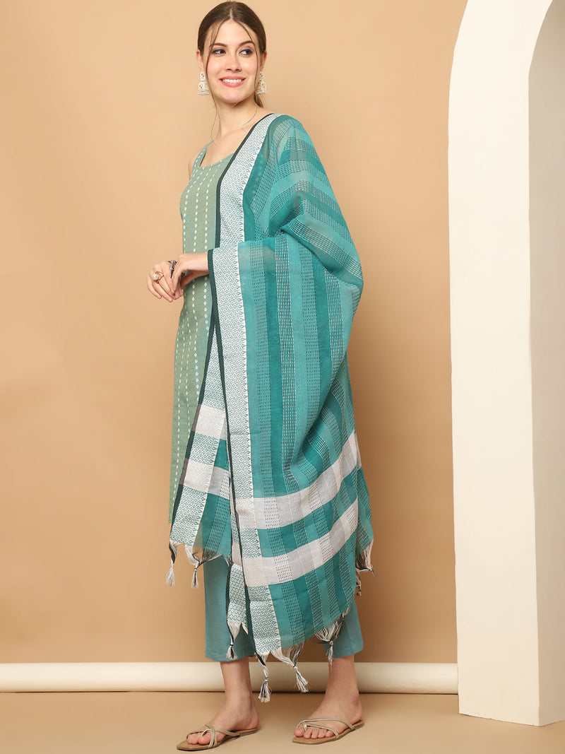 Green Dobby Kurta with pallazos dupatta set ( JOKPL D61Ra 1563 Rama )