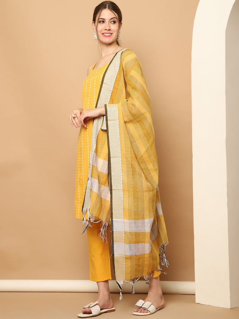 Yellow Dobby Kurta with pallazos dupatta set ( JOKPL D61Y 1563 Yellow )