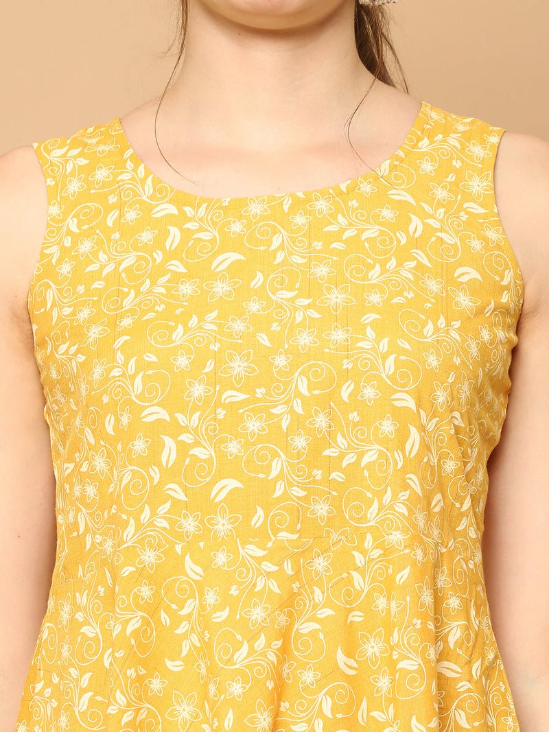 Printed yellow flared kurta pallazos dupatta set ( JOKPL D61Y 1565 Yellow )