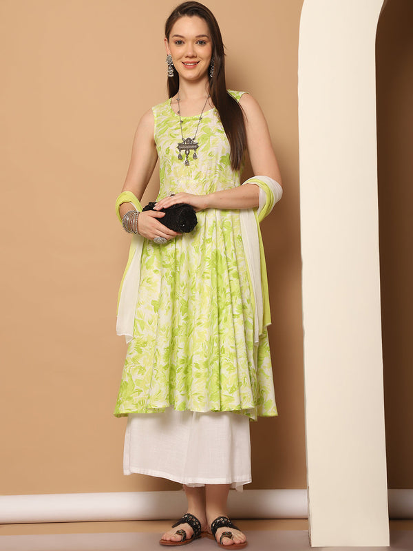 Women Green Printed Kurta with Palazzos & With Ombre Dupatta ( JOKPL D62Pi 1557 Pista )