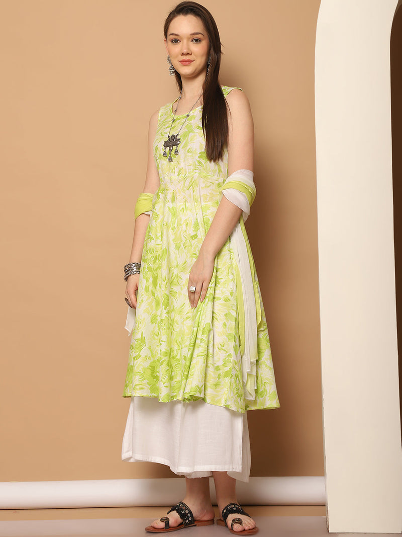 Women Green Printed Kurta with Palazzos & With Ombre Dupatta ( JOKPL D62Pi 1557 Pista )