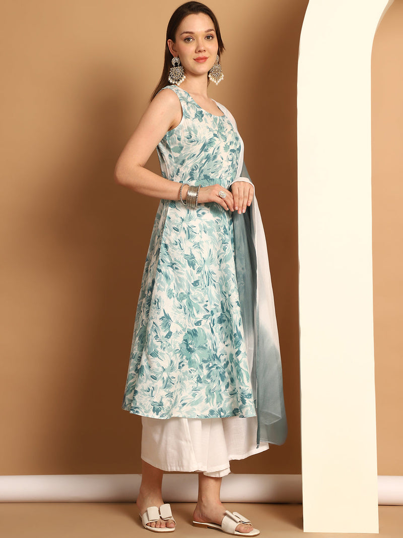 Women Teal Printed Kurta with Palazzos & With Ombre Dupatta ( JOKPL D62T 1557 Teal )