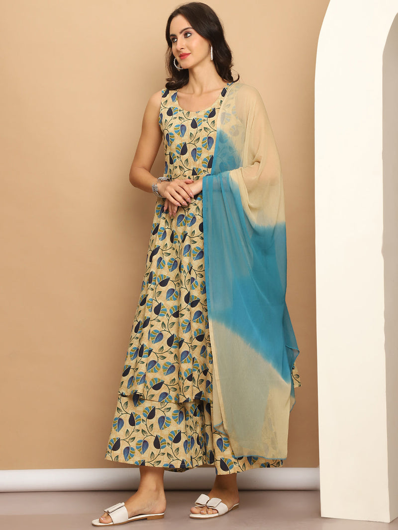 Printed flared kurta pallazos dupatta set