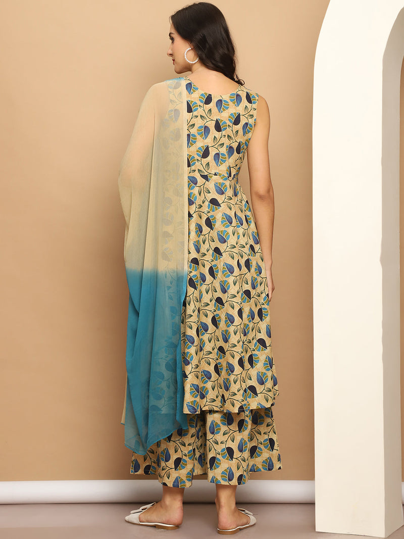 Printed flared kurta pallazos dupatta set