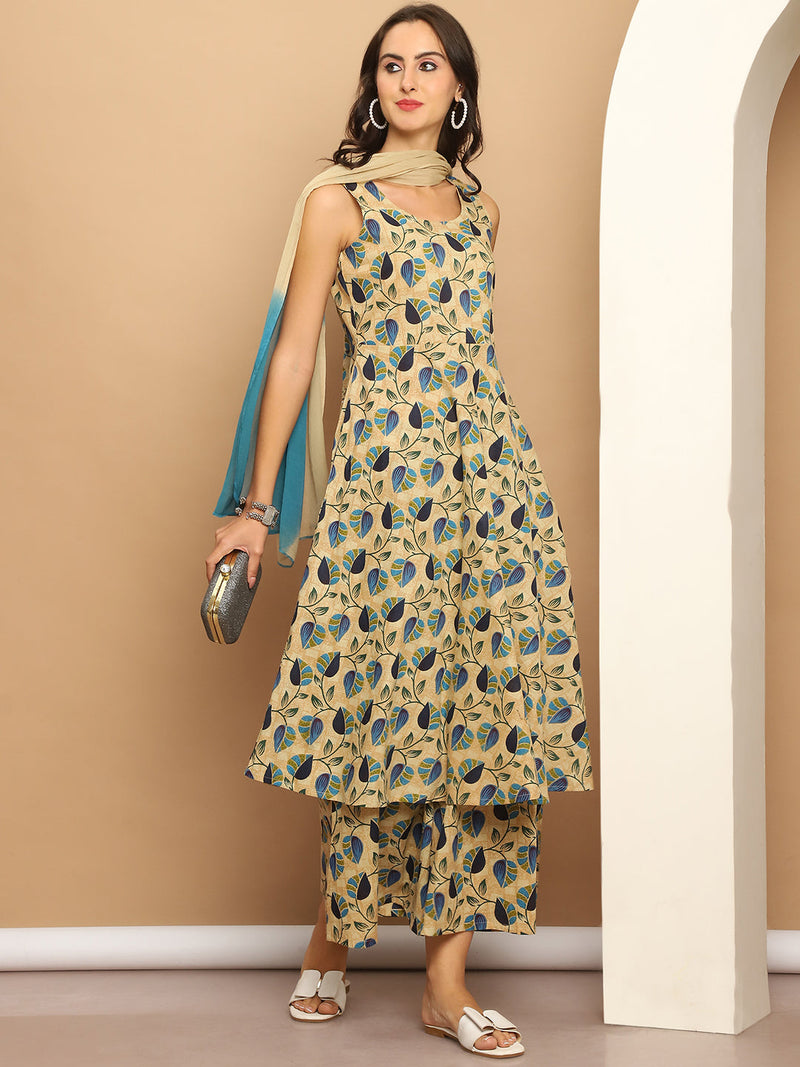 Printed flared kurta pallazos dupatta set