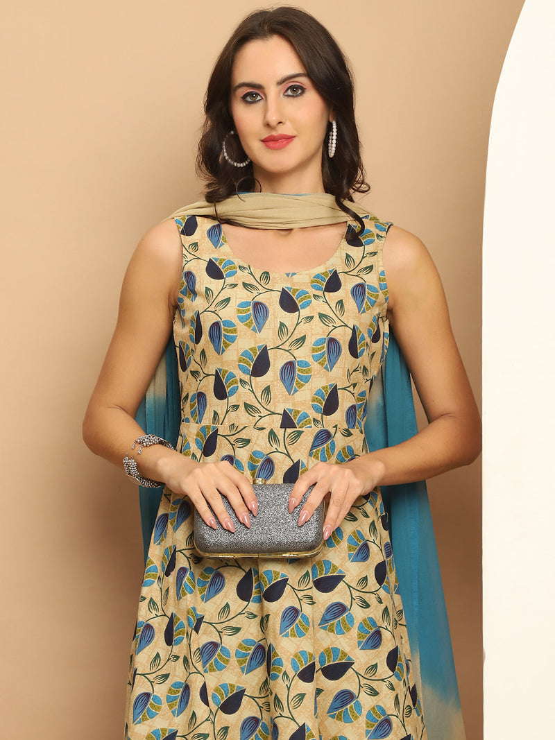 Printed flared kurta pallazos dupatta set