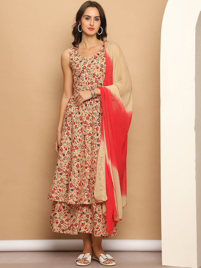 Printed flared kurta pallazos dupatta set