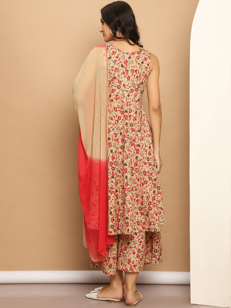 Printed flared kurta pallazos dupatta set