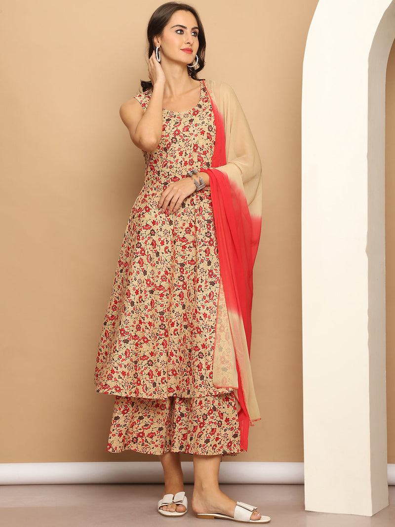 Printed flared kurta pallazos dupatta set