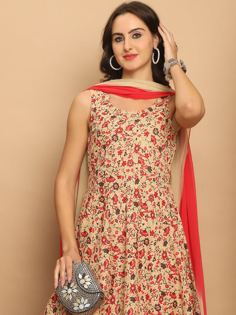 Printed flared kurta pallazos dupatta set