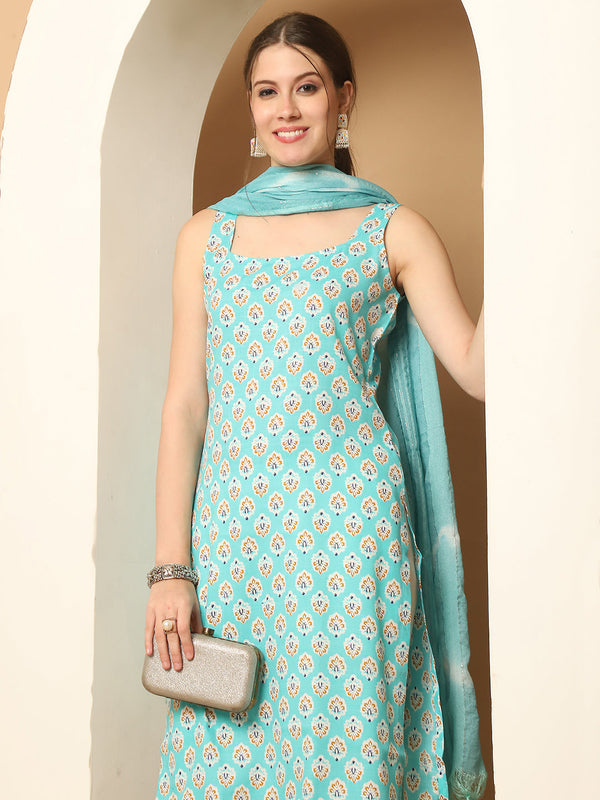 Blue printed Kurta with pallazos dupatta set ( JOKPL D64B 1563 Blue )