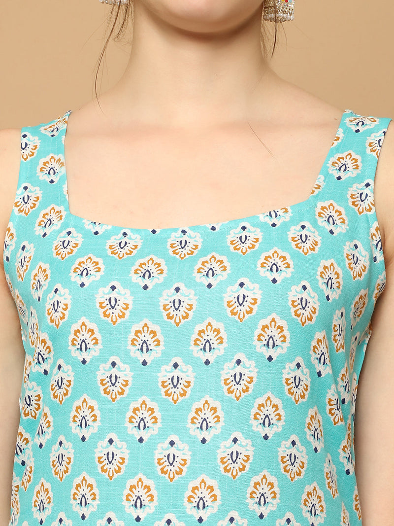 Blue printed Kurta with pallazos dupatta set ( JOKPL D64B 1563 Blue )