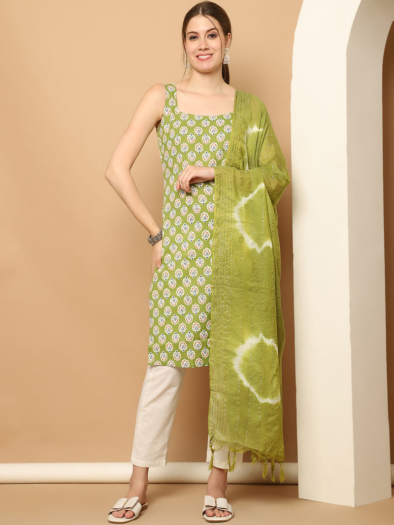 Green printedKurta with pallazos dupatta set ( JOKPL D64G 1563 Green )