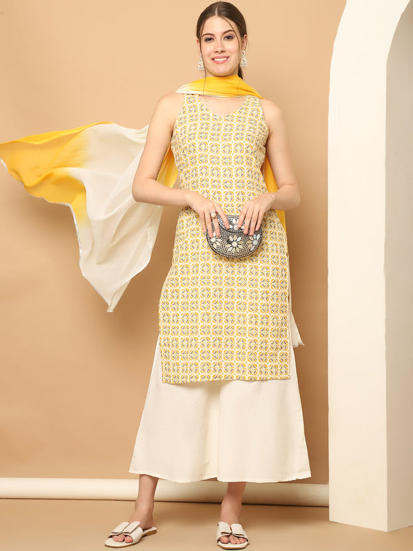 Printed Rayon Yellow Kurta with Palazzos & With Dupatta ( JOKPL D64L 1561 Lemon )