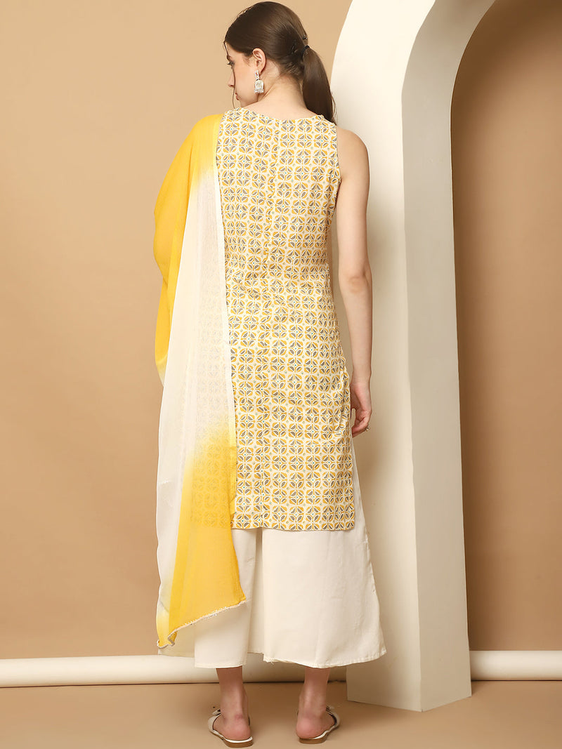 Printed Rayon Yellow Kurta with Palazzos & With Dupatta ( JOKPL D64L 1561 Lemon )