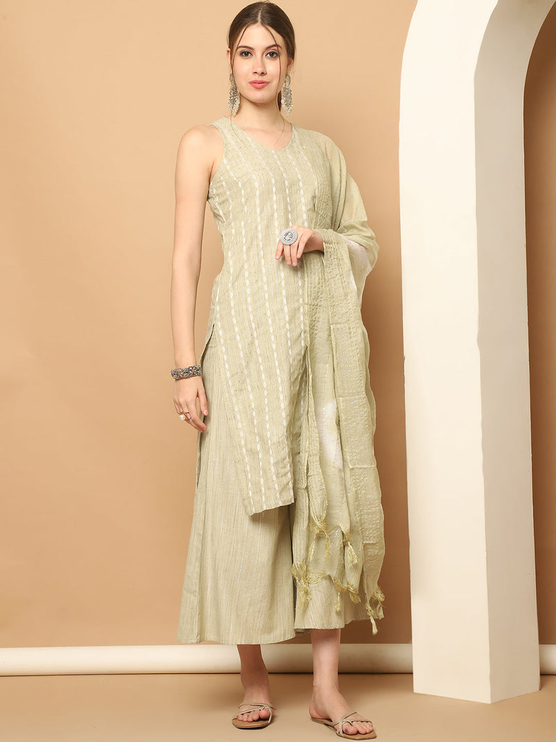 Dobby Green Kurta with Palazzos & With Dupatta ( JOKPL D64P 1561 Pista )