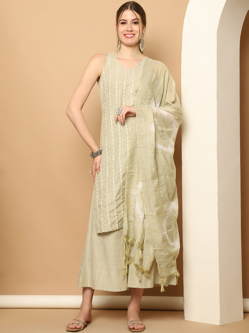 Dobby Green Kurta with Palazzos & With Dupatta ( JOKPL D64P 1561 Pista )