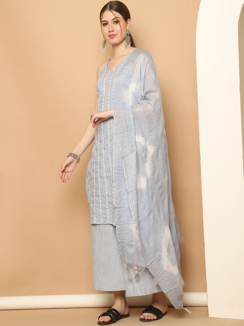 Dobby Blue Kurta with Palazzos & With Dupatta ( JOKPL D64S 1561 Sky )