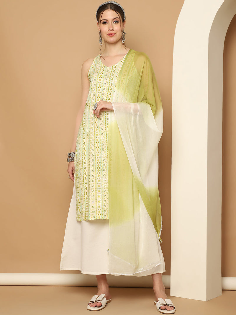 Printed Green Rayon Kurta with Palazzos & With Dupatta ( JOKPL D65G 1561 Green )