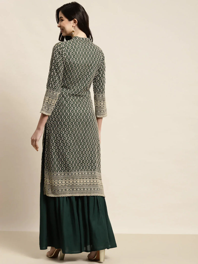 Green Embroidered Kurta with Sharara ( JOKPS 1448 Green )