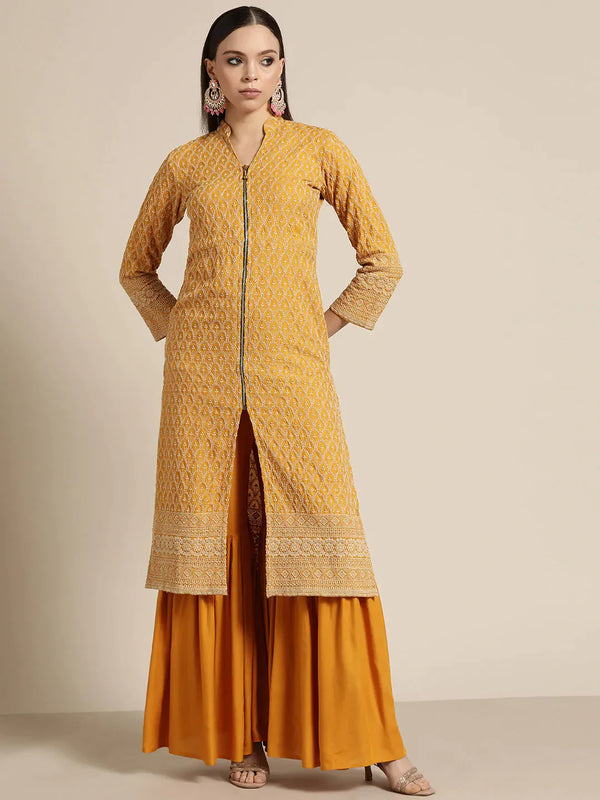 Mustard Embroidered Kurta with Sharara ( JOKPS 1448 Mustard )