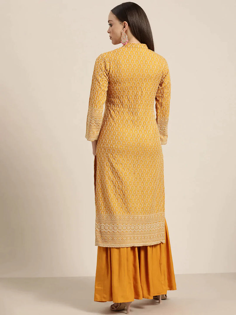 Mustard Embroidered Kurta with Sharara ( JOKPS 1448 Mustard )