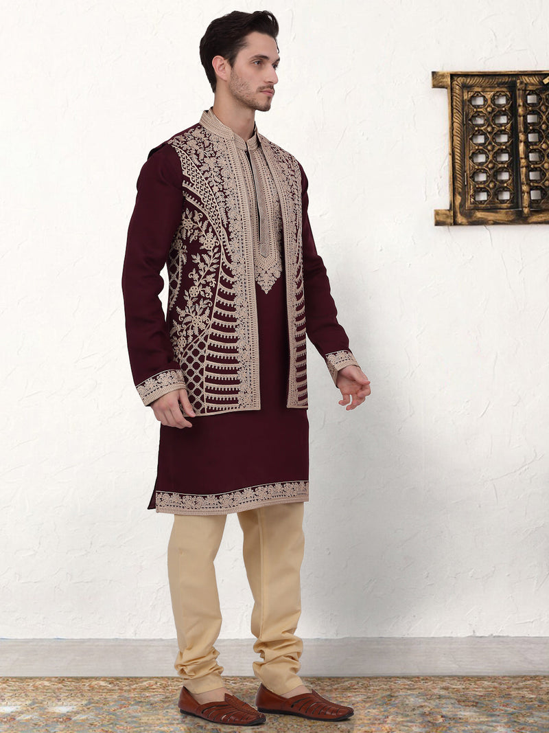 Men's Embroidered Waistcoat and Kurta Pyjama