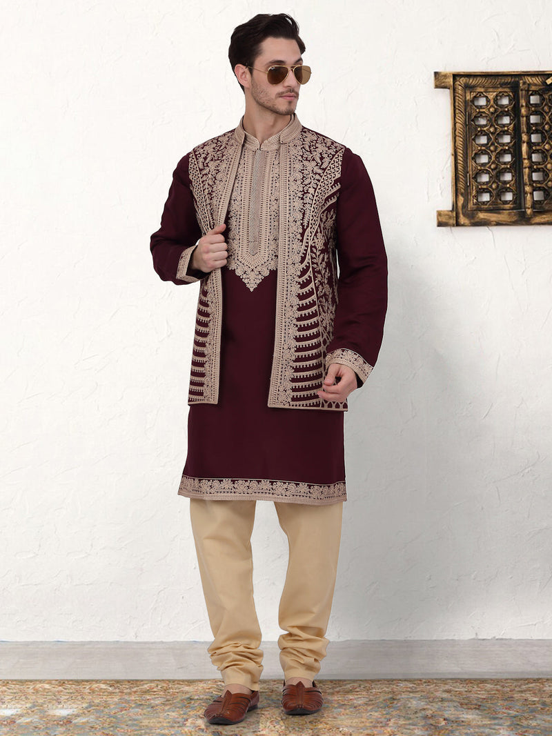 Men's Embroidered Waistcoat and Kurta Pyjama