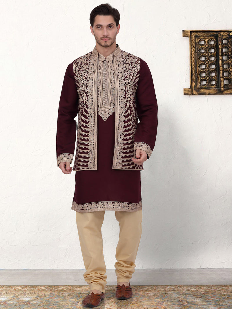 Men's Embroidered Waistcoat and Kurta Pyjama