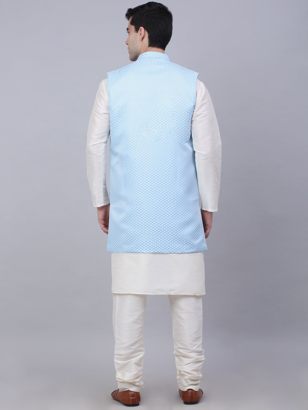 Men's Solid Kurta Pyjama With Shrug Jacket ( JOKPWCS W-D 4067Blue )