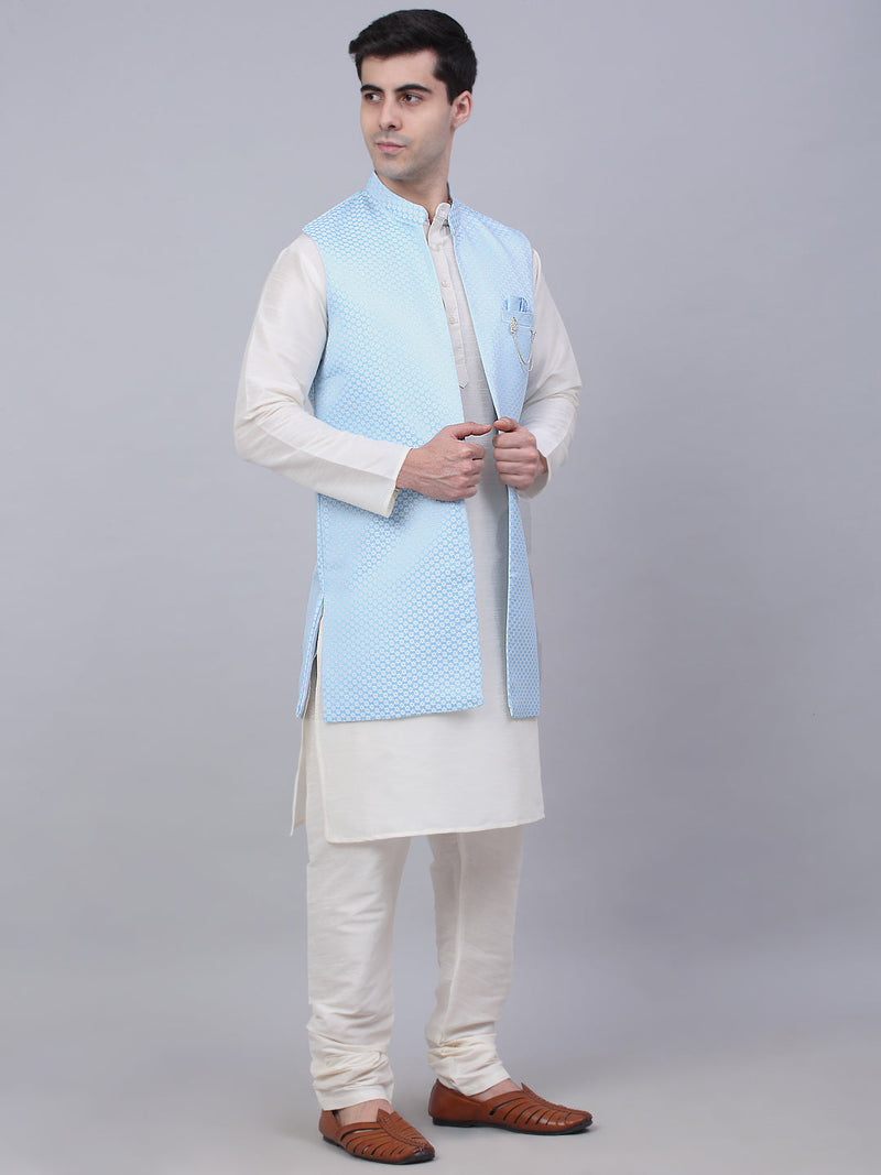 Men's Solid Kurta Pyjama With Shrug Jacket ( JOKPWCS W-D 4067Blue )