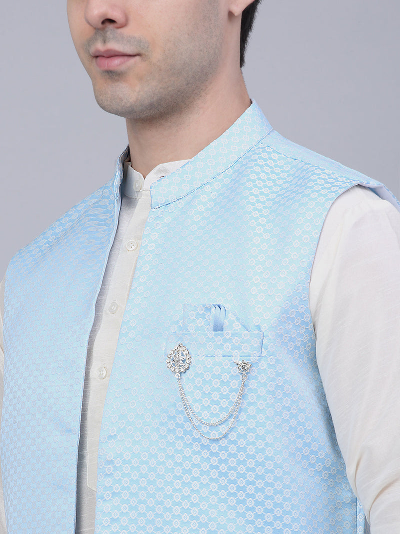 Men's Solid Kurta Pyjama With Shrug Jacket ( JOKPWCS W-D 4067Blue )