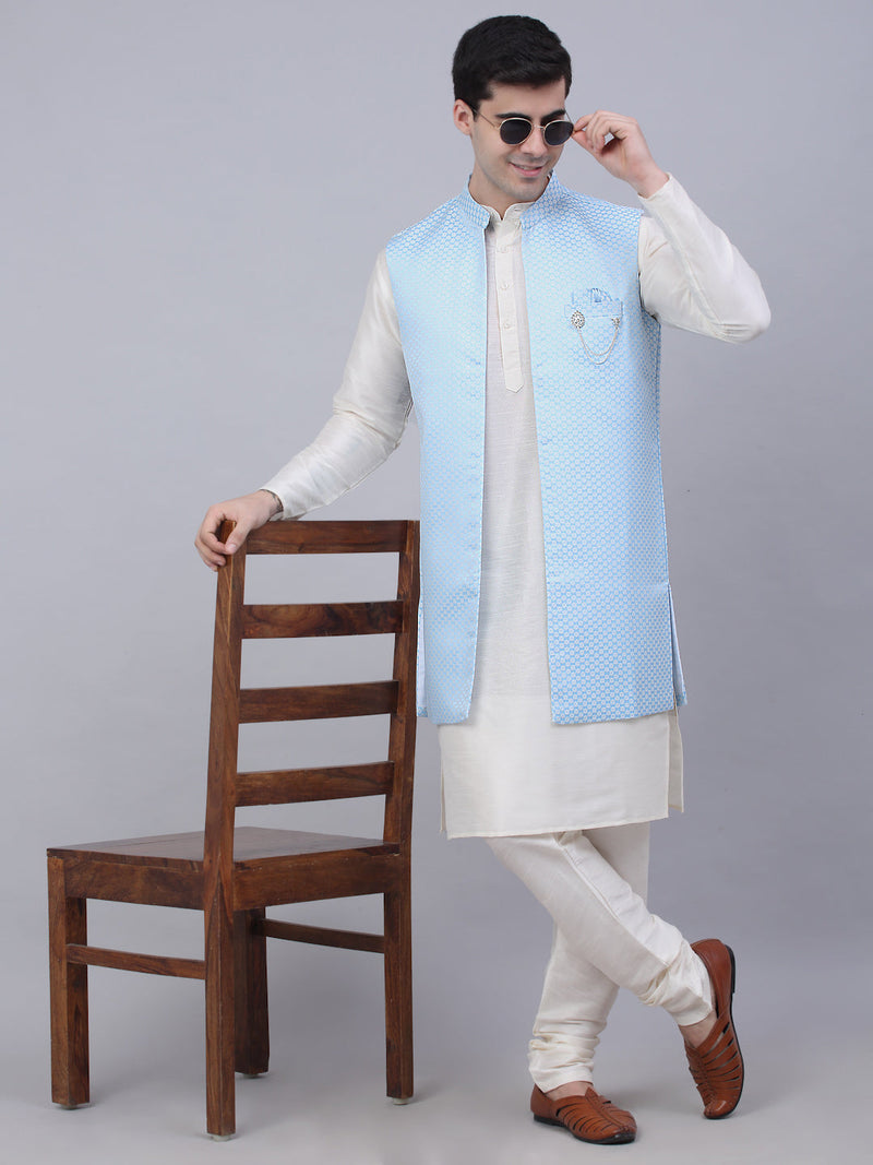 Men's Solid Kurta Pyjama With Shrug Jacket ( JOKPWCS W-D 4067Blue )