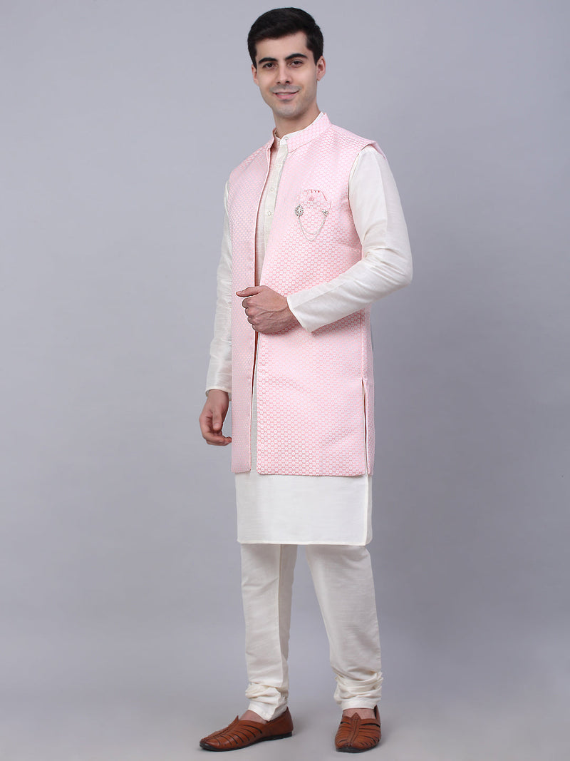 Men's Solid Kurta Pyjama With Shrug Jacket ( JOKPWCS W-D 4067Pink )