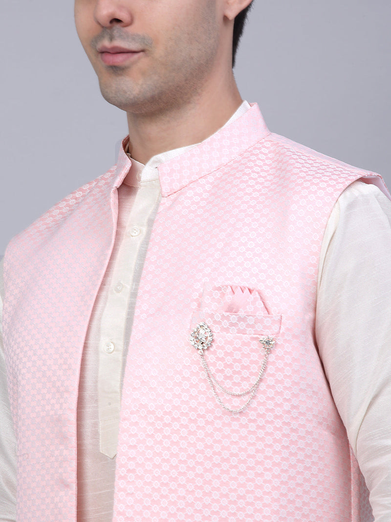 Men's Solid Kurta Pyjama With Shrug Jacket ( JOKPWCS W-D 4067Pink )