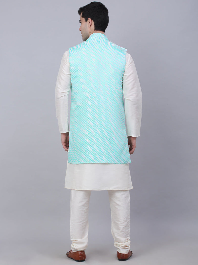 Men's Solid Kurta Pyjama With Shrug Jacket ( JOKPWCS W-D 4067Sky )