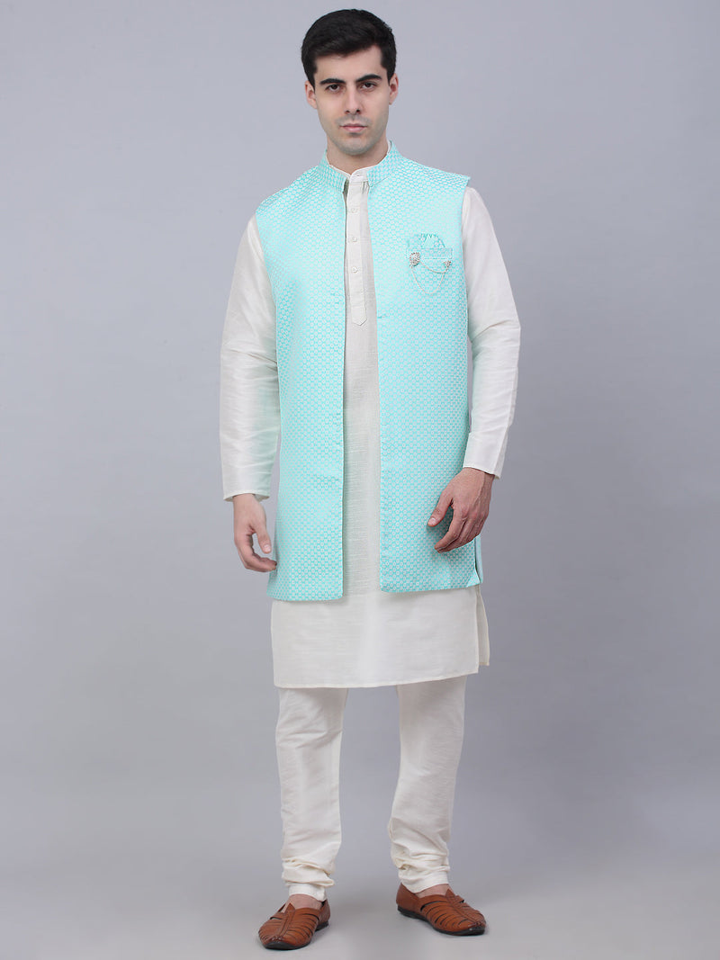 Men's Solid Kurta Pyjama With Shrug Jacket ( JOKPWCS W-D 4067Sky )