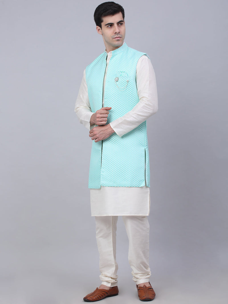 Men's Solid Kurta Pyjama With Shrug Jacket ( JOKPWCS W-D 4067Sky )