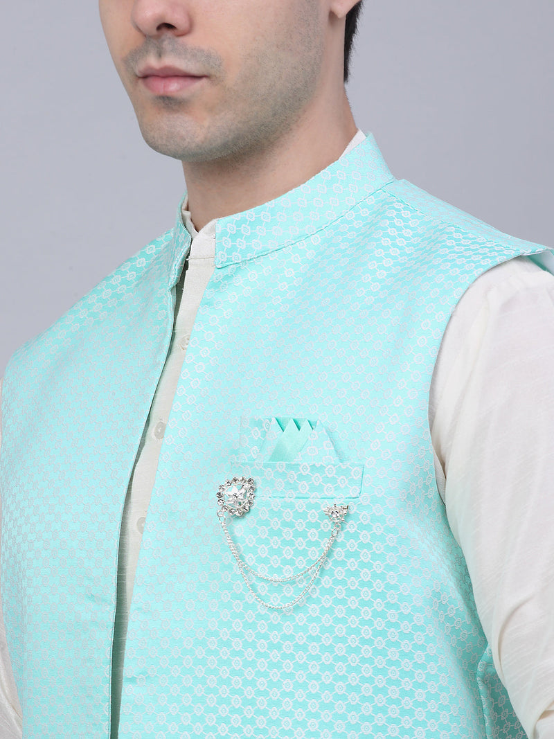 Men's Solid Kurta Pyjama With Shrug Jacket ( JOKPWCS W-D 4067Sky )