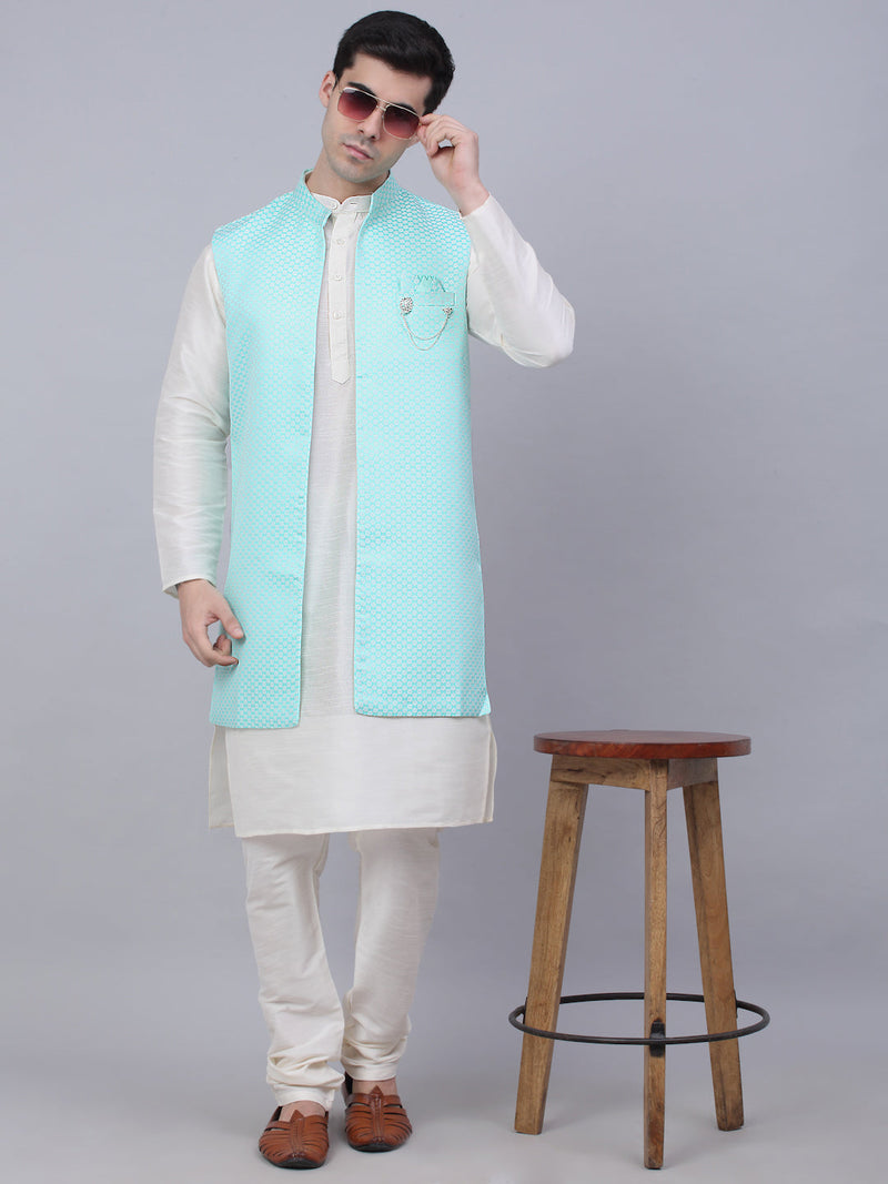 Men's Solid Kurta Pyjama With Shrug Jacket ( JOKPWCS W-D 4067Sky )