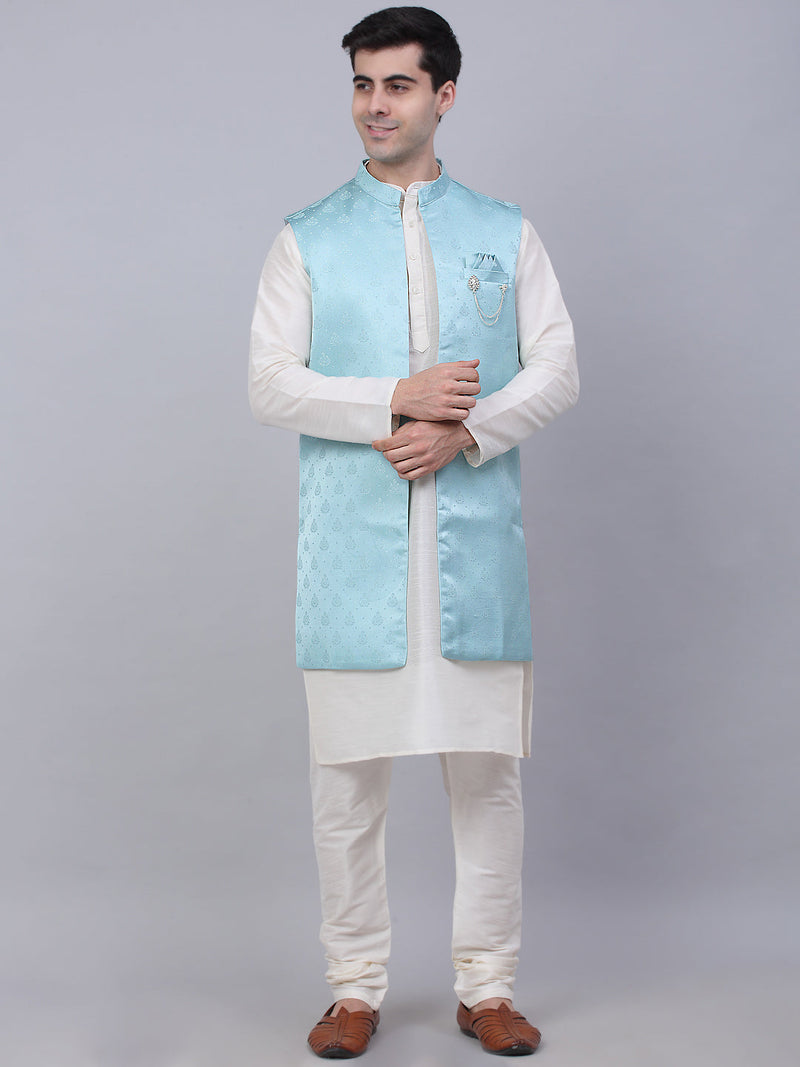 Men's Solid Kurta Pyjama With Shrug Jacket ( JOKPWCS W-D 4068Sky )