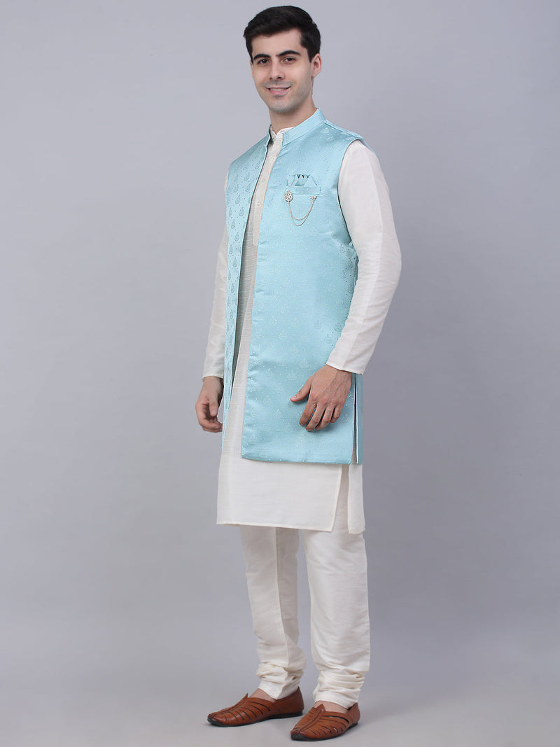 Men's Solid Kurta Pyjama With Shrug Jacket ( JOKPWCS W-D 4068Sky )