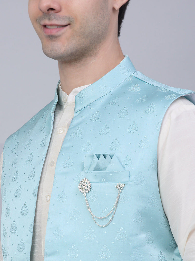 Men's Solid Kurta Pyjama With Shrug Jacket ( JOKPWCS W-D 4068Sky )