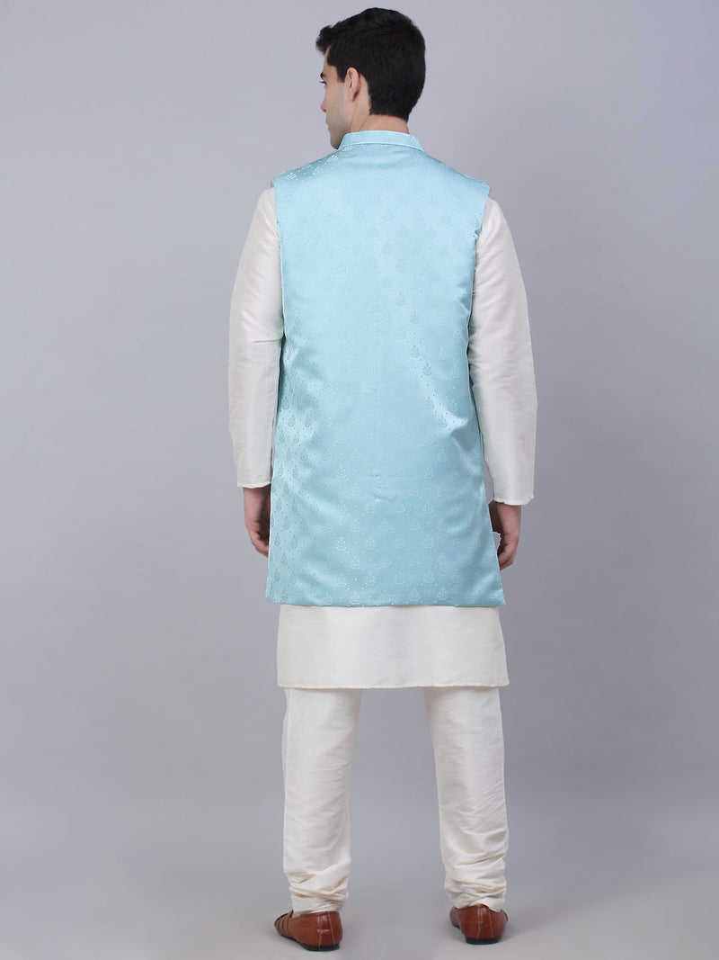 Men's Solid Kurta Pyjama With Shrug Jacket ( JOKPWCS W-D 4068Sky )