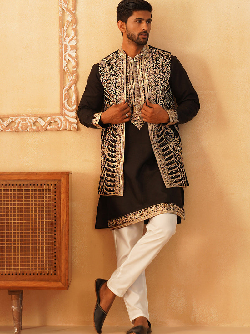 Men's Embroidered Waistcoat and Kurta Pyjama.