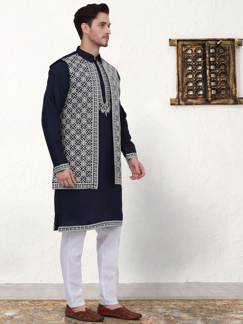 Men's Embroidered Waistcoat and Kurta Pyjama