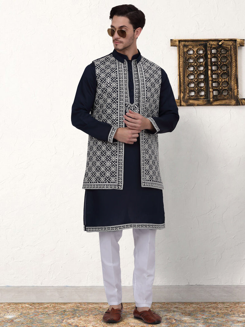 Men's Embroidered Waistcoat and Kurta Pyjama