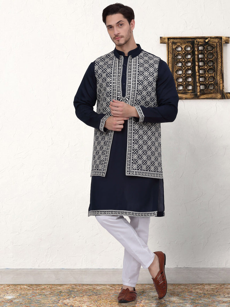 Men's Embroidered Waistcoat and Kurta Pyjama