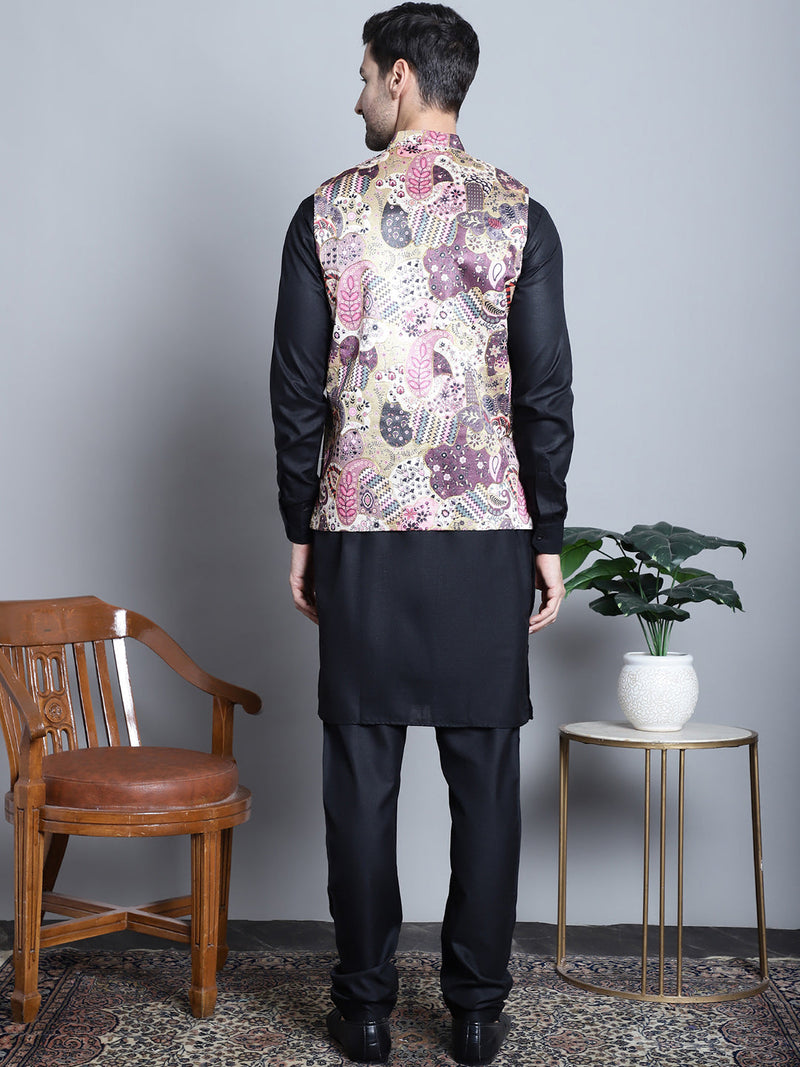 Men's Digital Print and Zari Work Nehru Jacket With Kurta Pyjama Set