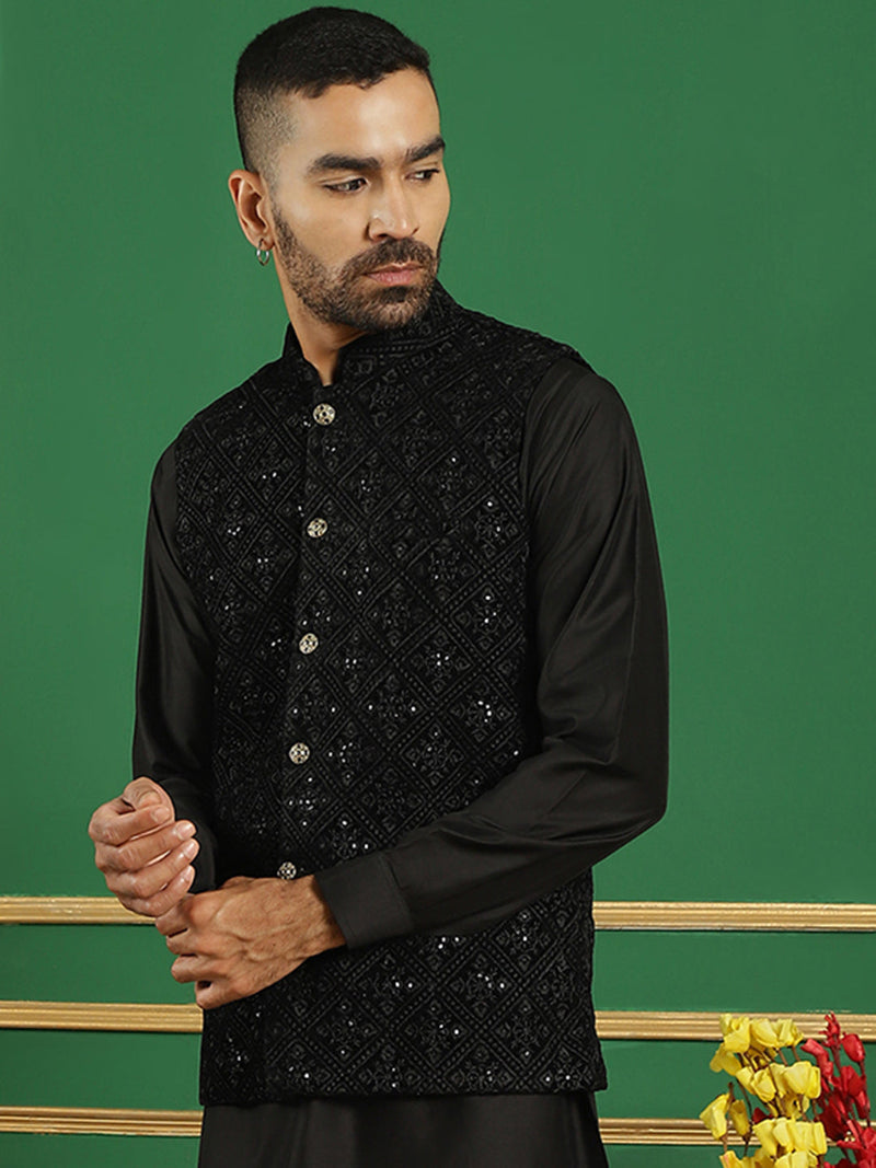 Men's Sequins Velvet Nehru Jacket